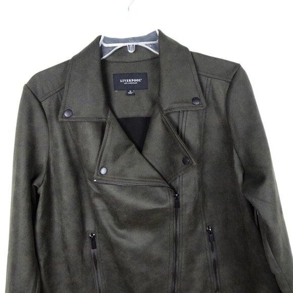 Liverpool Faux Suede Moto Jacket Women’s Plus Size 1X Green Gray Zipper New - Picture 3 of 12